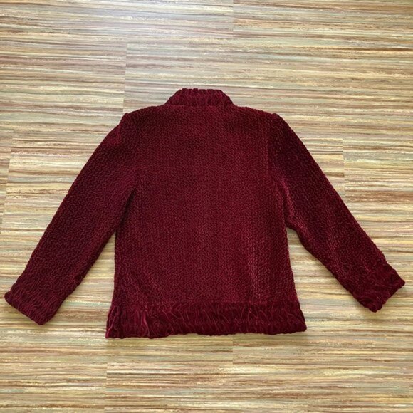 Burgundy Crushed Velvet Cardigan Jacket Ruched Texture Vintage Jeune Jeunesse - Picture 5 of 8
